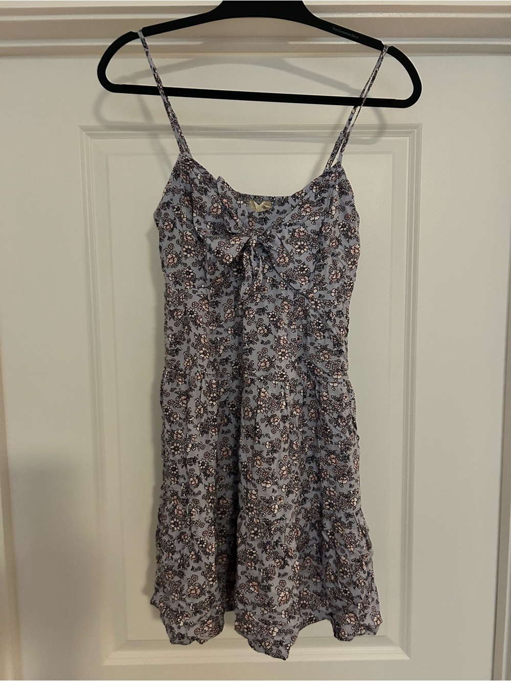 Altar'd State Dusty Blue Floral Tie-Front Spaghetti Strap Mini Dress